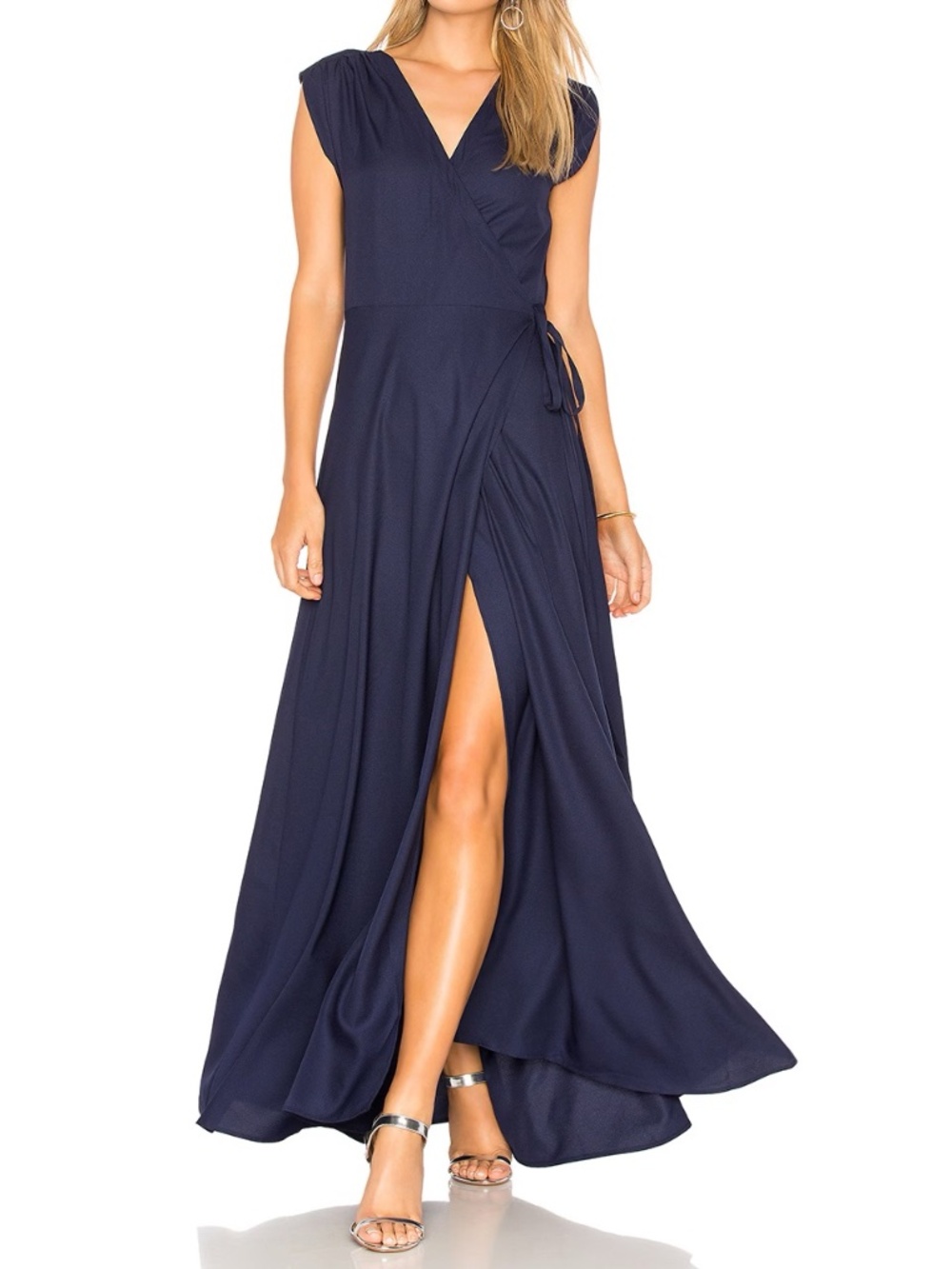 NWT Yumi Kim Swept Away Wrap Maxi Dress in Navy Blue | Size Large